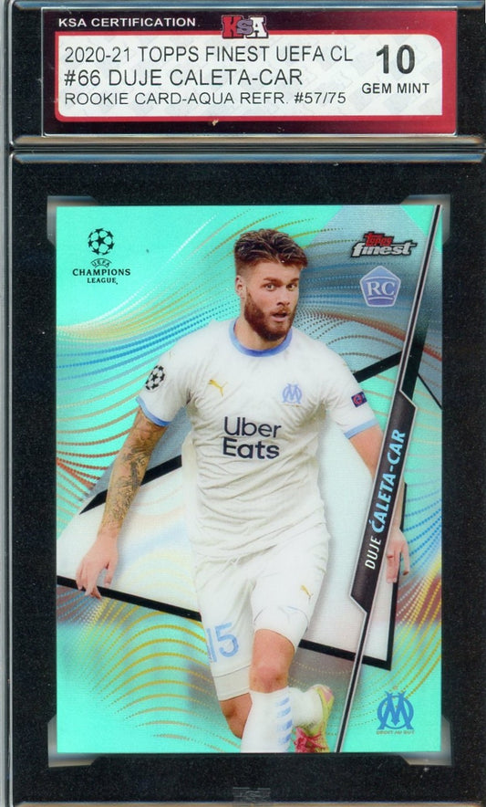2020/21 Topps Finest UEFA Duje Caleta-Car Aqua Refractor Graded Rookie Card KSA 10