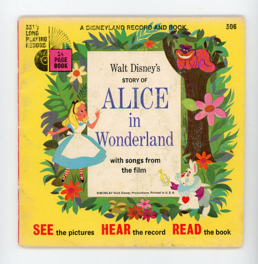1965 Disneyland Vista Records Walt Disney's Story of Alice in Wonderland 33RPM 7" Vintage Vinyl Record and Book