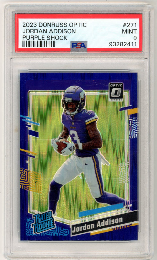 2023 Donruss Optic Jordan Addison Purple Shock #271 Rated Rookie Card PSA 9