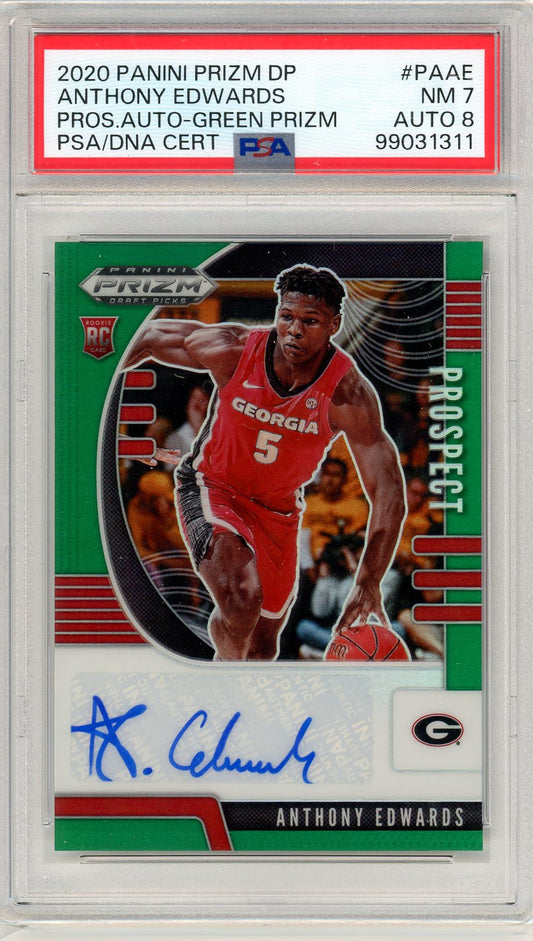 2020 Panini Prizm DP Anthony Edwards #PAAE Green Prizm Rookie Autograph Card PSA 7 PSA 8 Auto