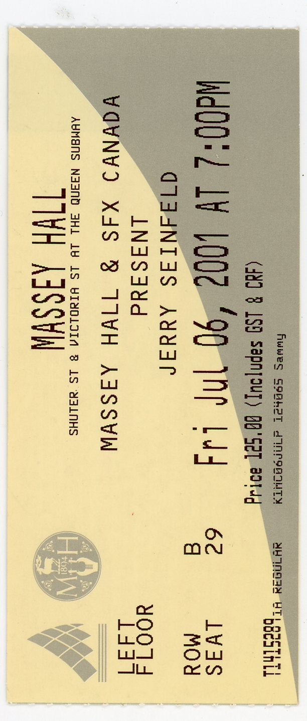 Jerry Seinfeld Ticket Stub Massey Hall (Toronto, 2001)