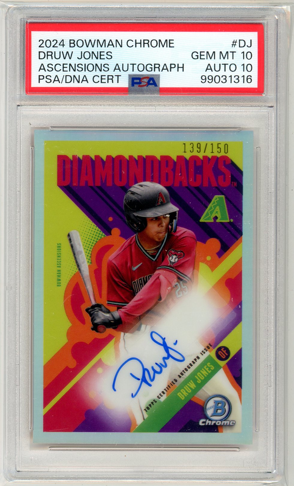 2024 Bowman Chrome Druw Jones #DJ Graded Ascensions Autograph Card /150 PSA 10 / PSA 10 Auto