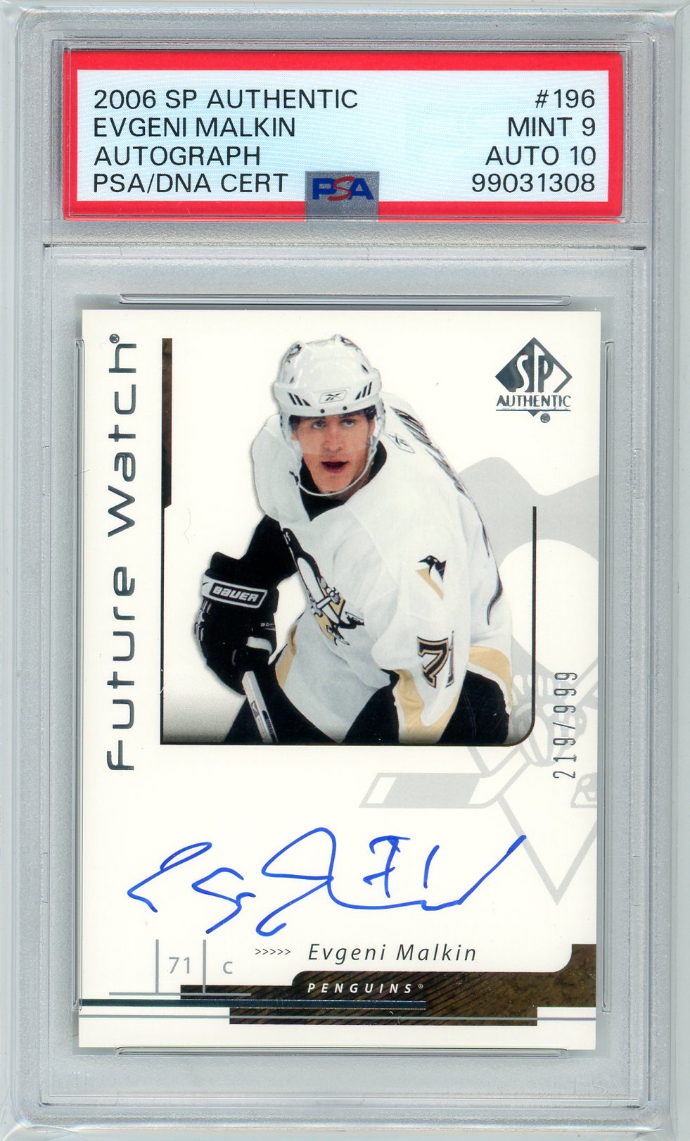 2006 SP Authentic Evgeni Malkin #196 Future Watch Autograph Card PSA 9 PSA 10 Auto