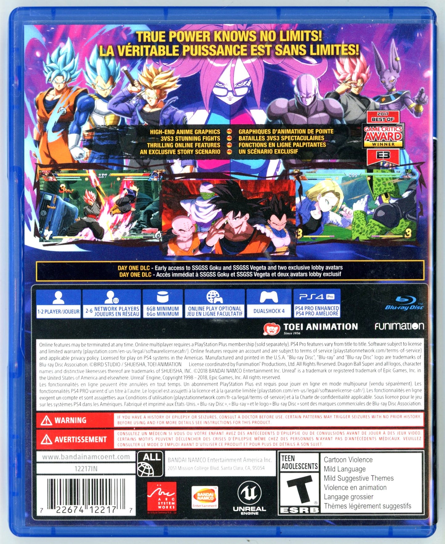 2018 Bandai Namco Dragonball Fighter Z Playstation 4 Video Game Disc In Box