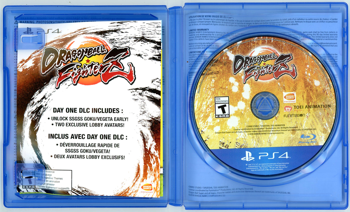2018 Bandai Namco Dragonball Fighter Z Playstation 4 Video Game Disc In Box