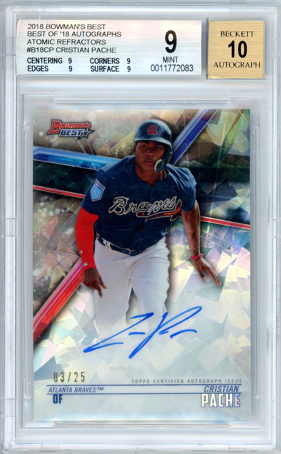 2018 Bowman's Best Autographs Cristian Pache Graded Baseball Card BGS 9