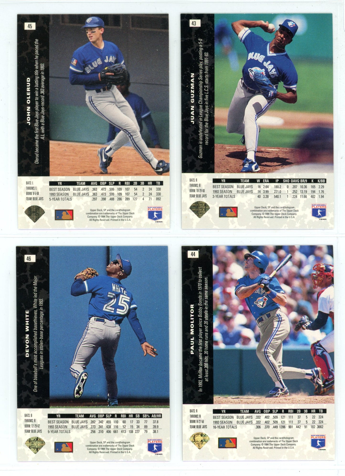 1994 Upper Deck SP Vintage Toronto Blue Jays Team Set (10 Cards)
