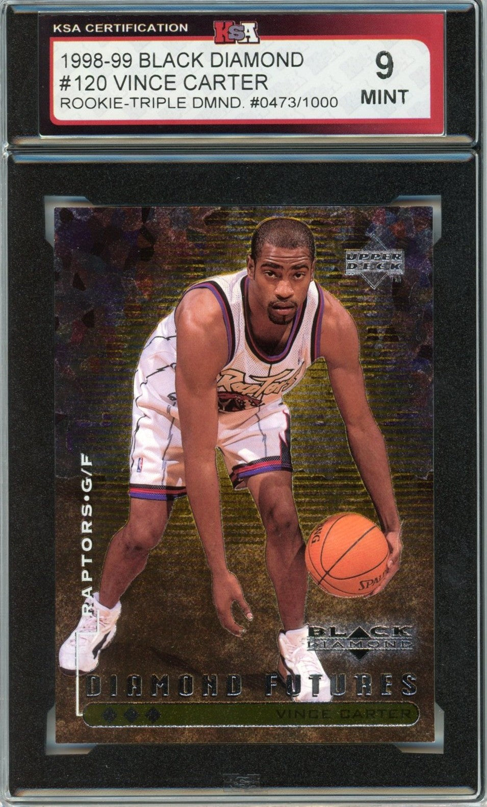 1998/99 Black Diamond Vince Carter Graded Rookie Card #120 KSA 9 /1000 Extremely Rare