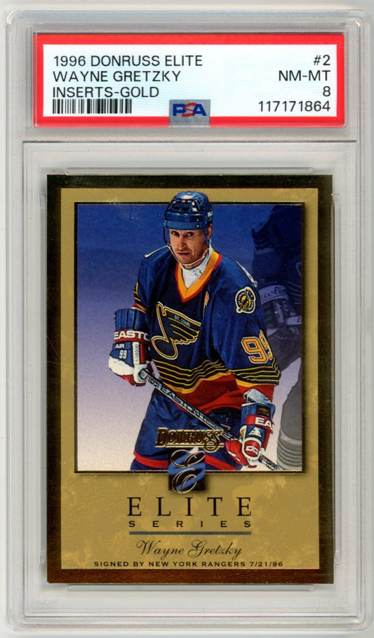 1996 Donruss Elite Wayne Gretzky Gold Insert #2 Graded Hockey Card PSA 8