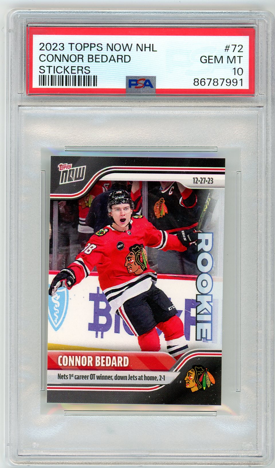 2023 Topps Now NHL Connor Bedard Graded Sticker Card PSA 10