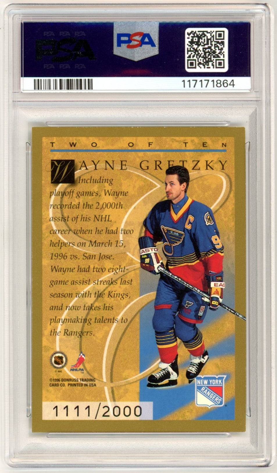 1996 Donruss Elite Wayne Gretzky Gold Insert #2 Graded Hockey Card PSA 8