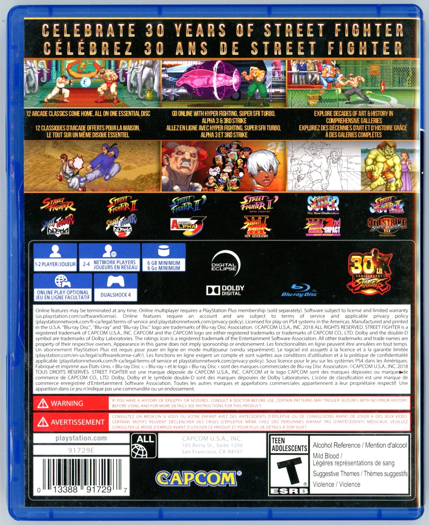 2018 Capcom Street Fighter 30th Anniversary Collection Playstation 4 Video Game Disc In Box