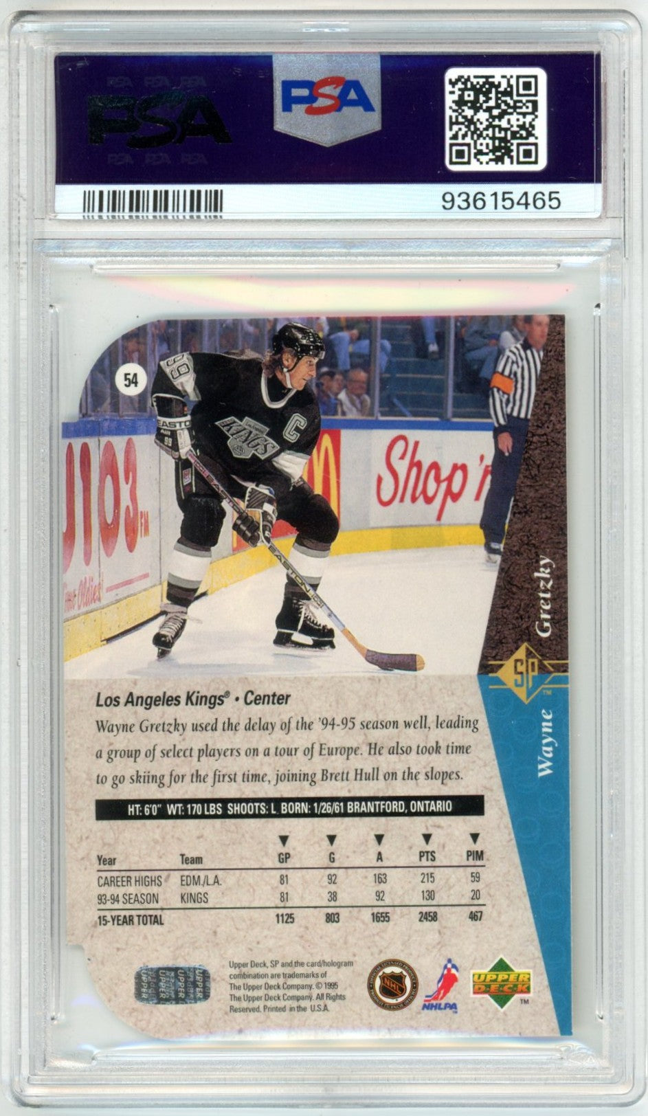 1994 Upper Deck SP Wayne Gretzky Die-Cut #54 Graded Hockey Card PSA 10