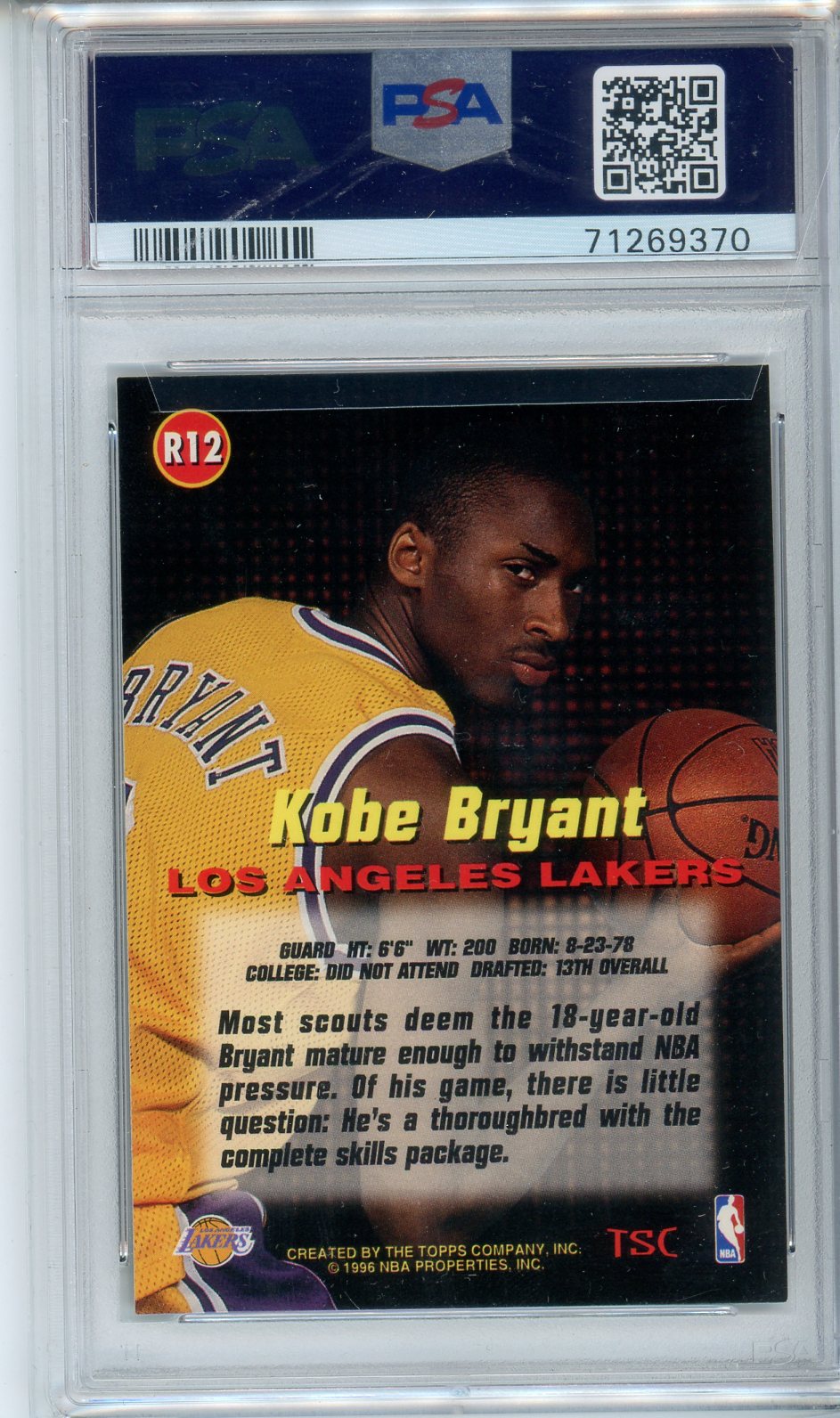 1996 Stadium Club Kobe Bryant #R12 Graded Rookie Card PSA 8