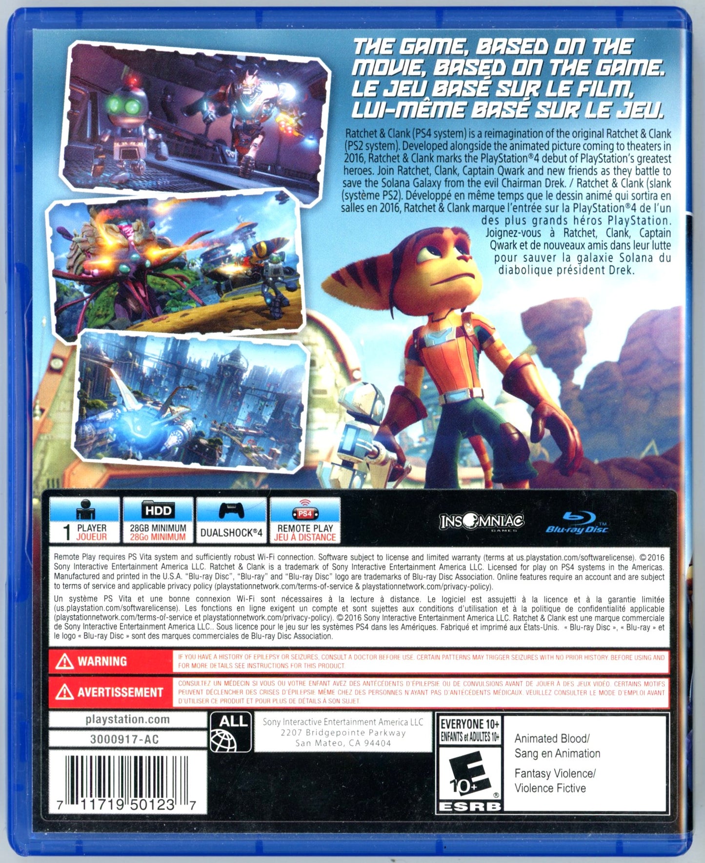 2016 Insomniac Ratchet & Clank Playstation 4 Video Game Disc In Box