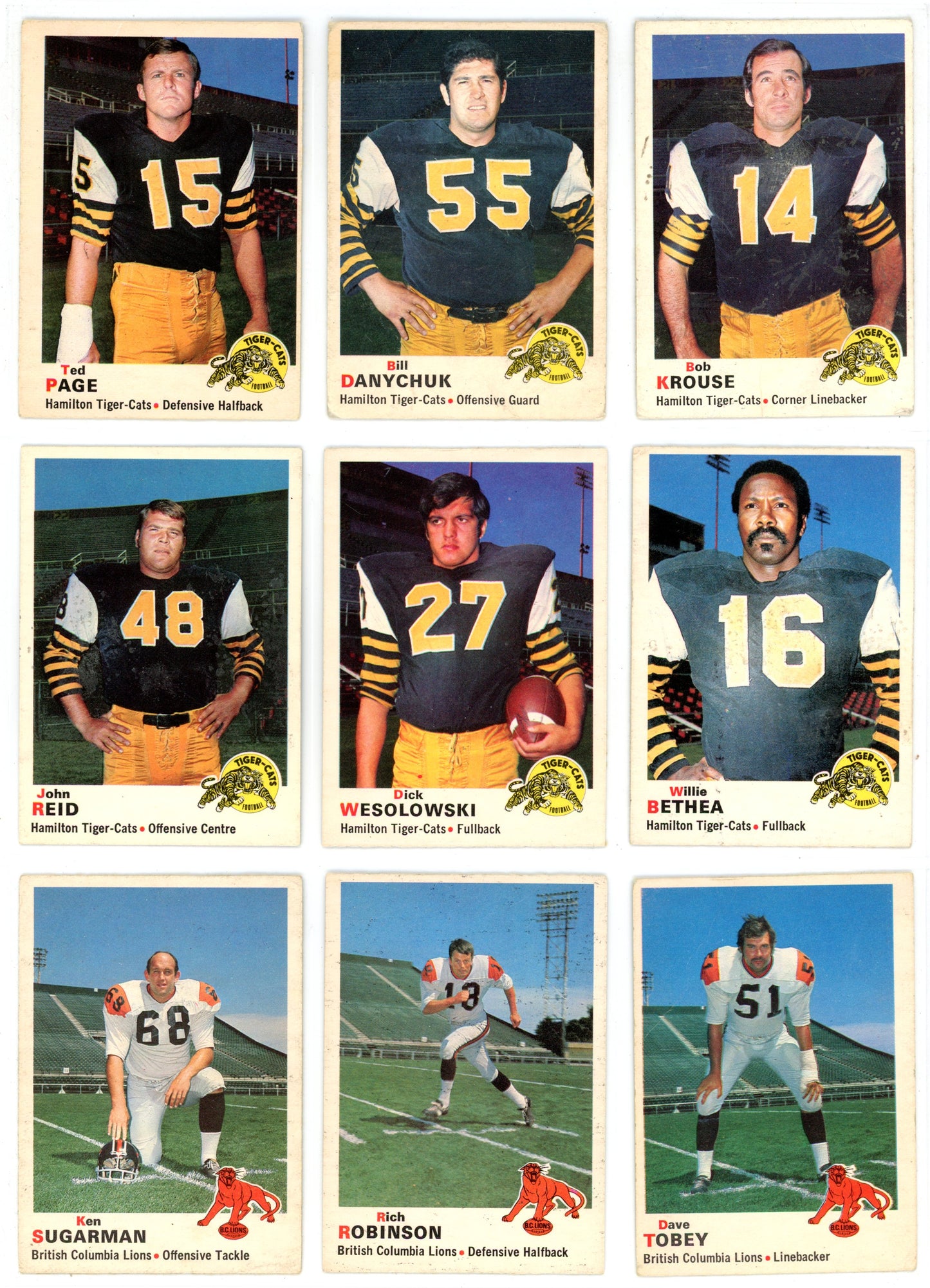 1970 OPC O-Pee-Chee CFL Football Complete Set (115 Cards) GD/VG Condition