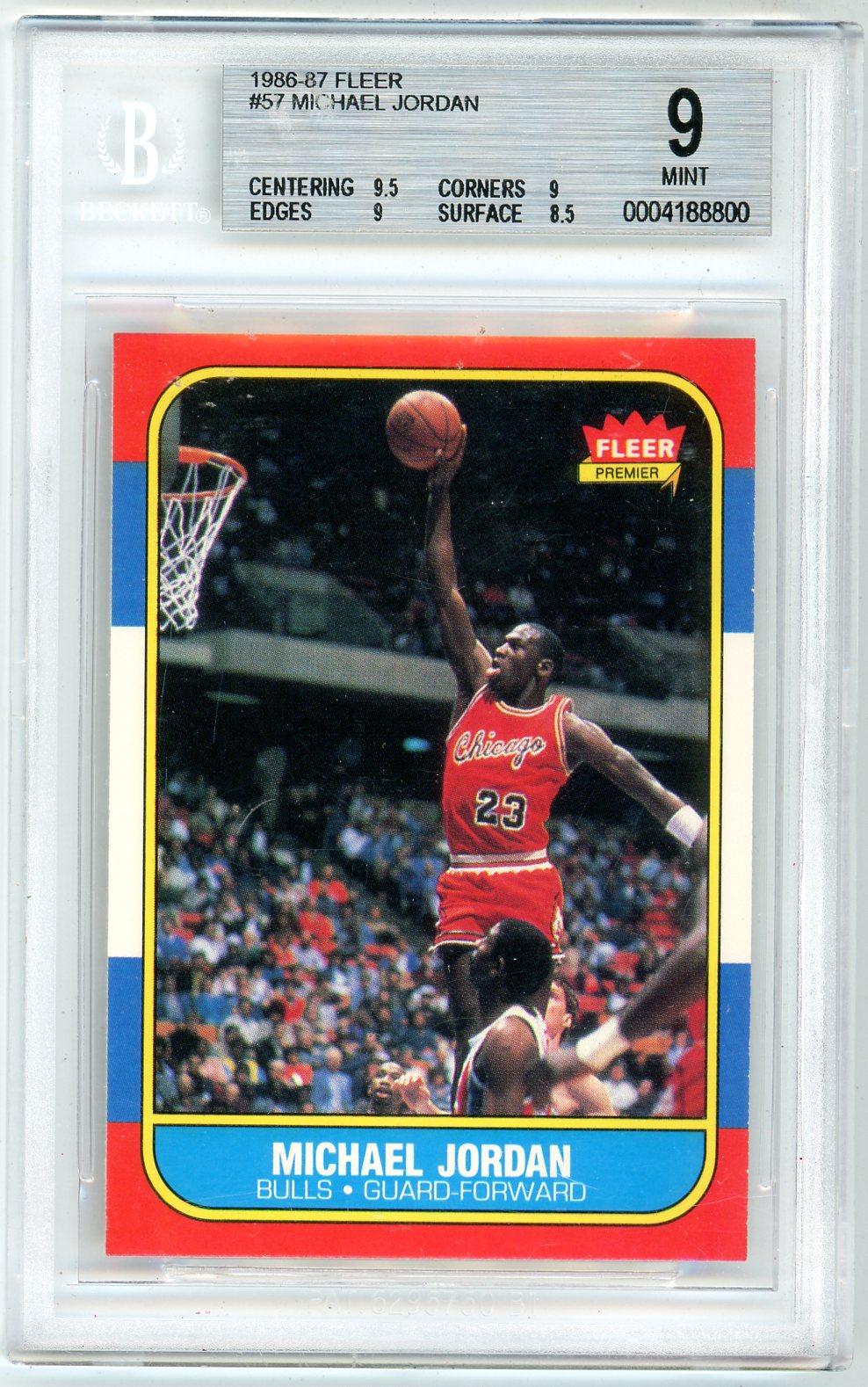 1986/87 Fleer Michael Jordan Graded Rookie Card #57 BGS 9 Incredible Eye Appeal