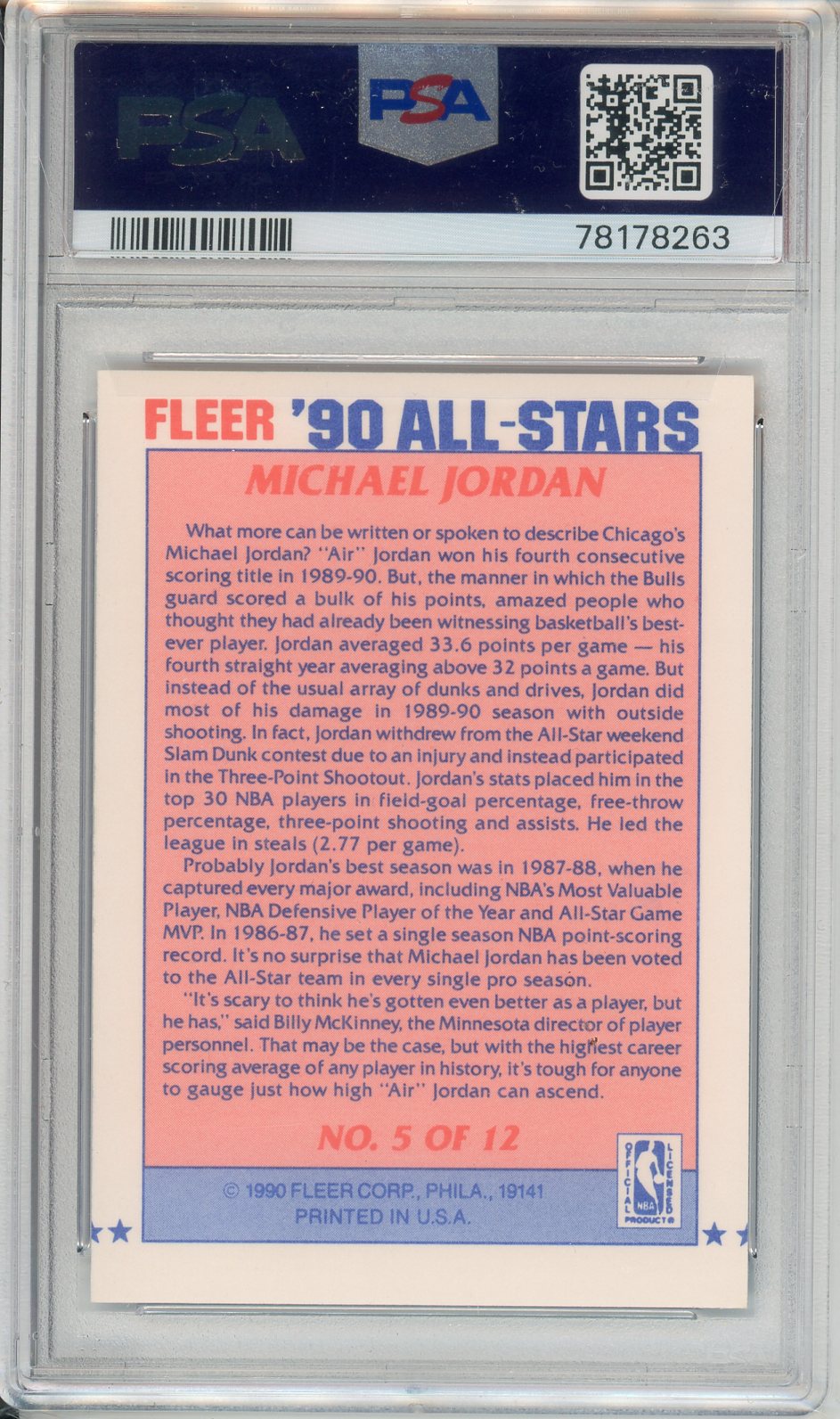 1990 Fleer All-Stars Michael Jordan #5 Graded Card PSA 8