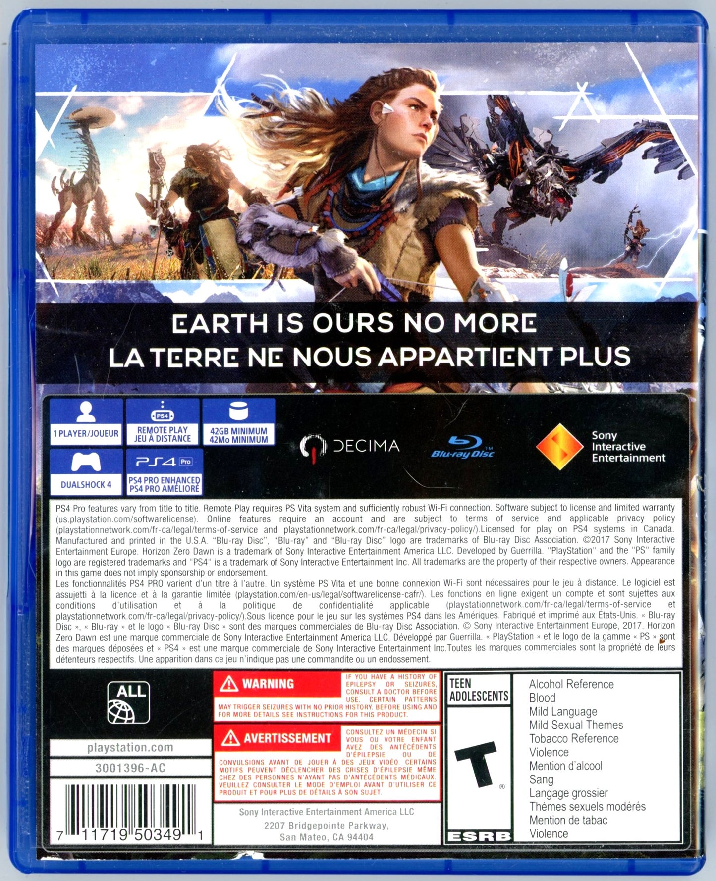 2017 Guerrilla Horizon Zero Dawn Playstation 4 Video Game Disc In Box