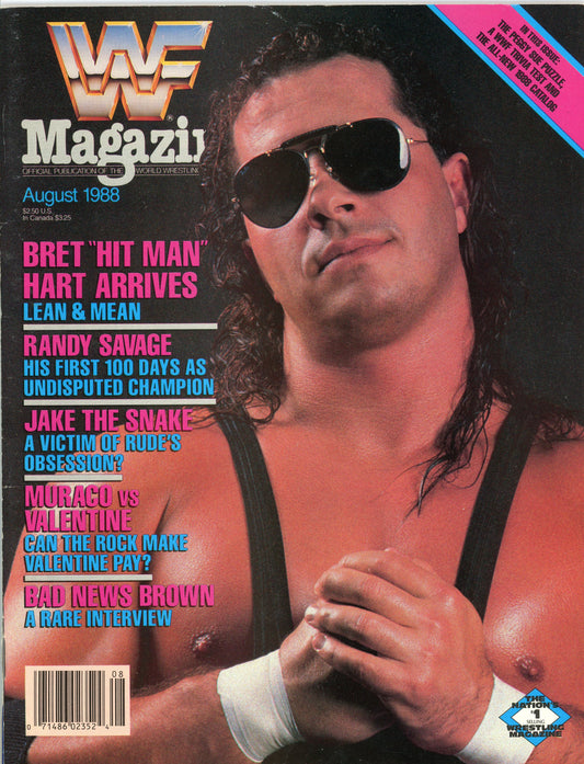 WWF Vintage Wrestling Magazine (August, 1988) Bret Hart, 1st Solo Cover