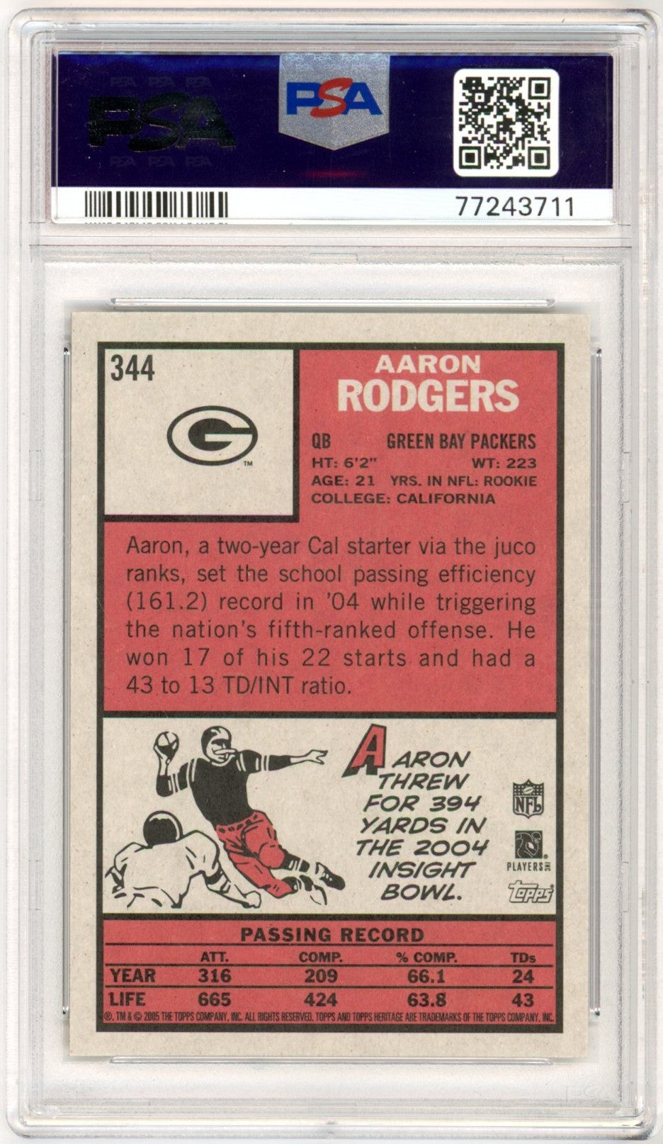 2005 Topps Heritage Aaron Rodgers #344 Graded Rookie Card PSA 10