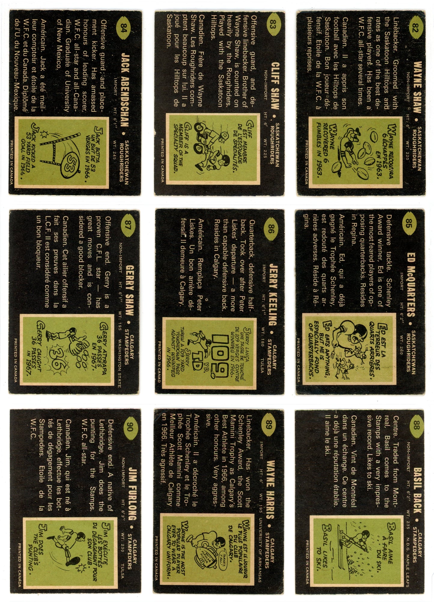 1970 OPC O-Pee-Chee CFL Football Complete Set (115 Cards) GD/VG Condition