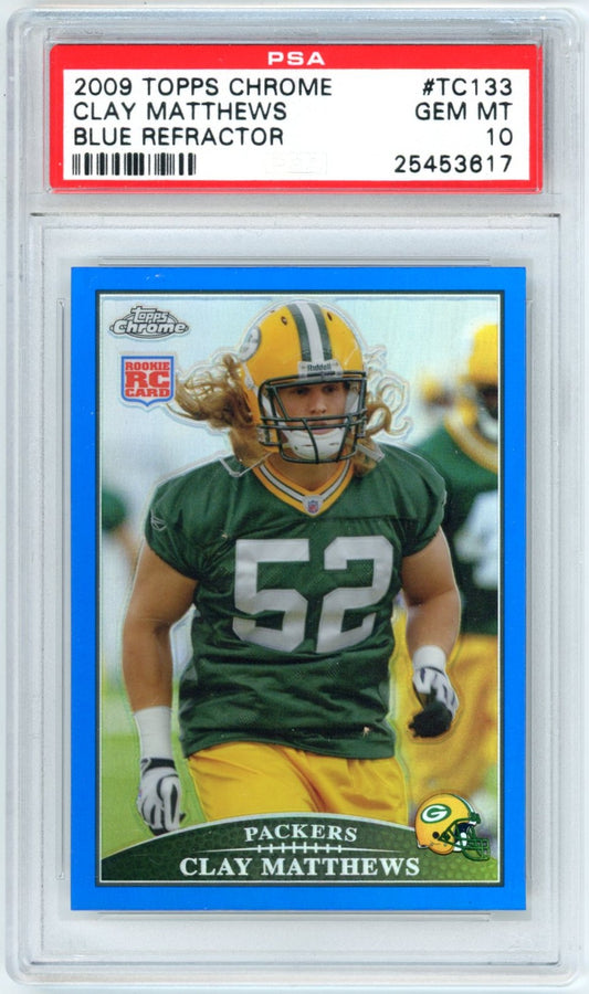 2009 Topps Chrome Clay Matthews Blue Refractor #TC133 Graded Rookie Card PSA 10