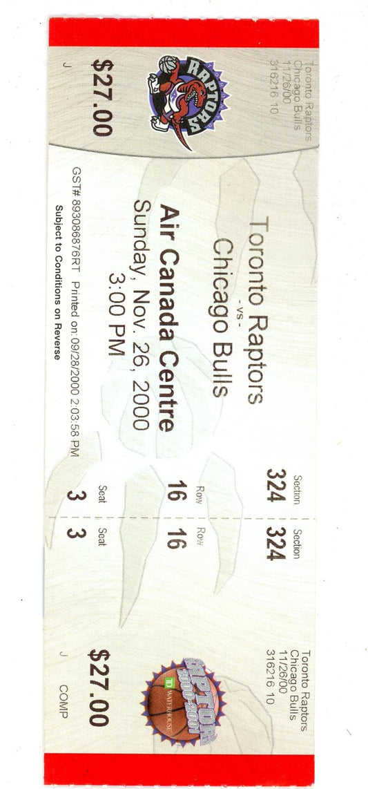 Toronto Raptors vs. Chicago Bulls Ticket Stub Air Canada Centre (Toronto, 2000)