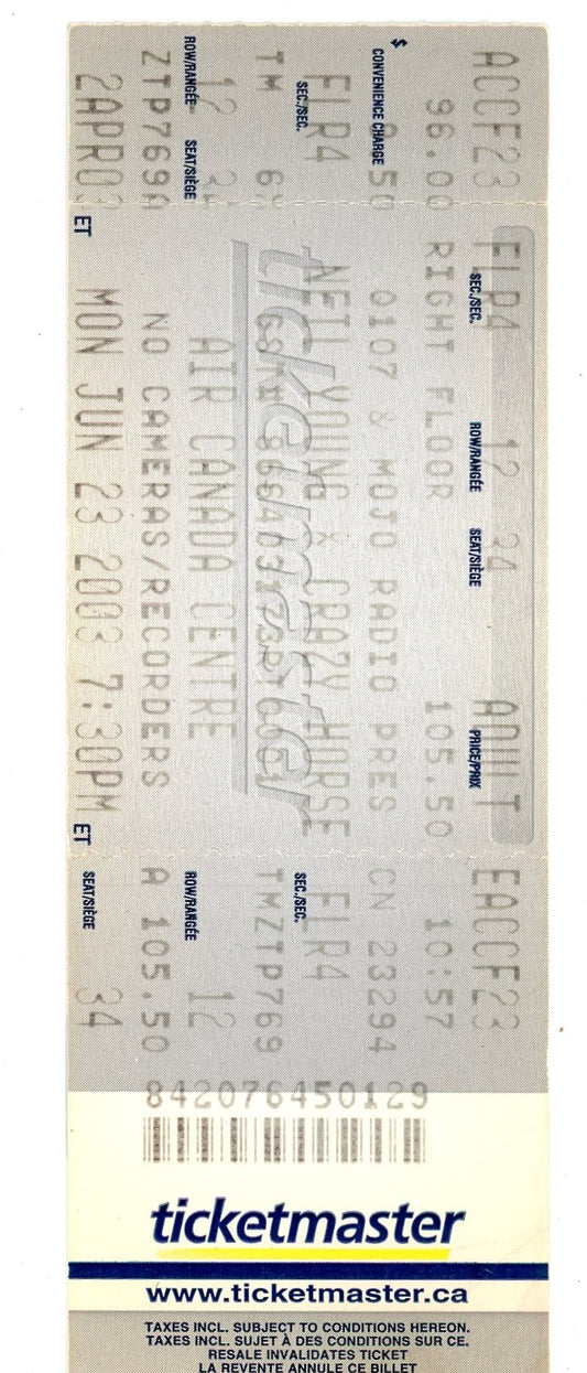 Neil Young and Crazy Horse Concert Ticket Stub Air Canada Centre (Toronto, 2003)
