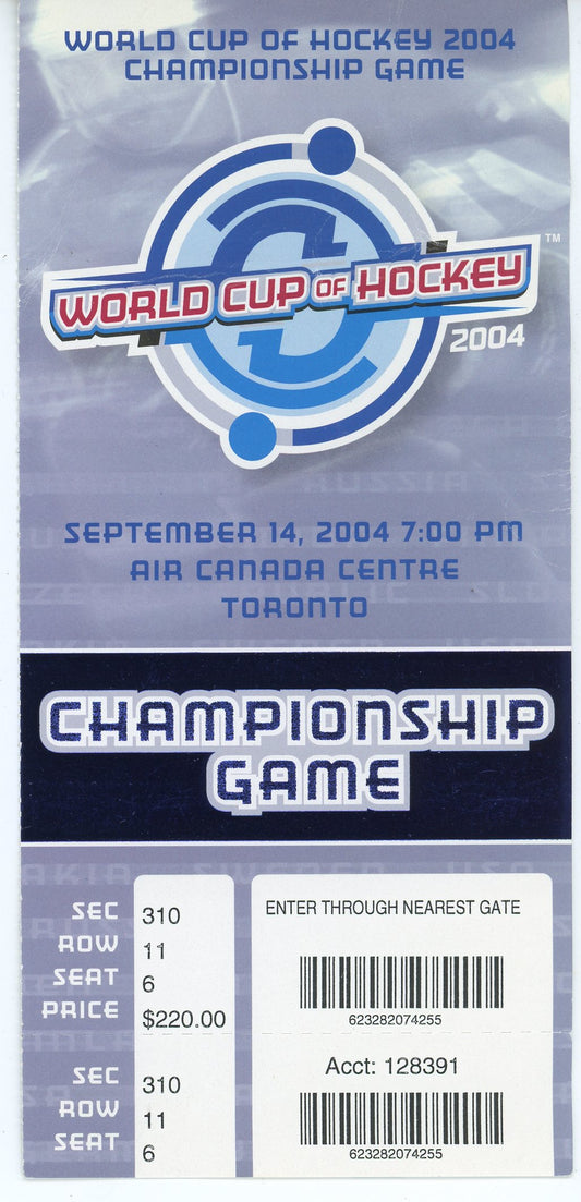 World Cup of Hockey Championship Vintage Ticket Stub Air Canada Centre (Toronto, 2004) Canada Finland