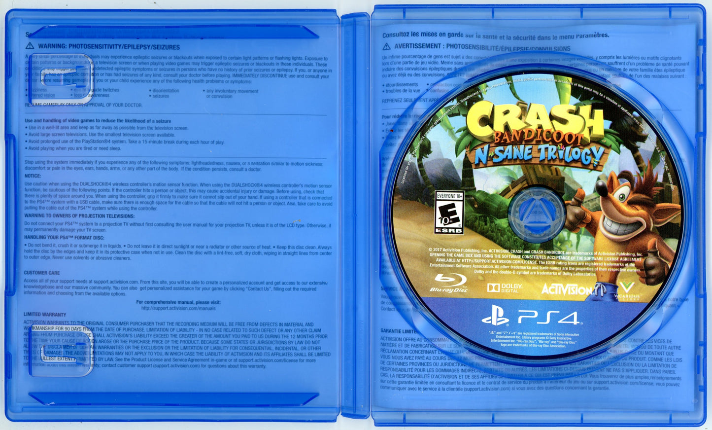 2017 Activision Crash Bandicoot N. Sane Trilogy Playstation 4 Video Game Disc In Box