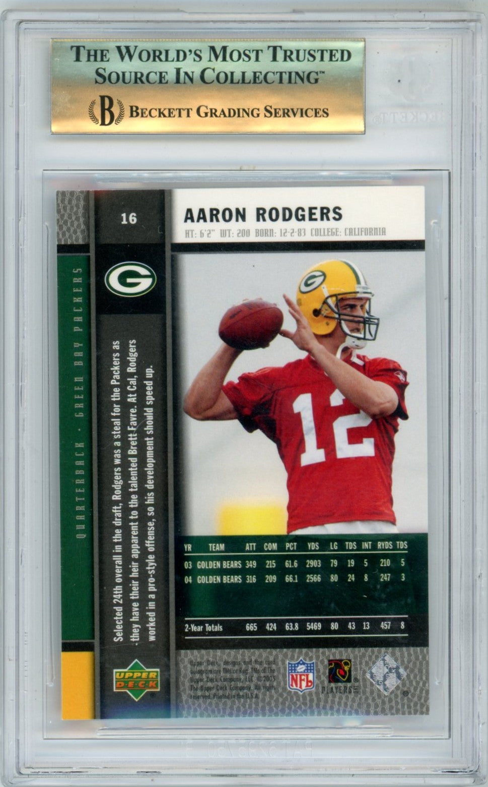 2005 Upper Deck Aaron Rodgers Rookie Premiere #16 Graded Rookie Card BGS 9.5