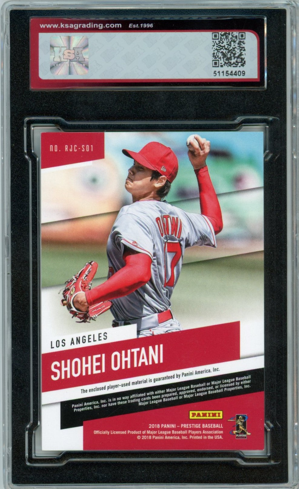 2018 Panini Chronicles Prestige Shohei Ohtani Rookie Jersey Collection Graded Card KSA 8 /49