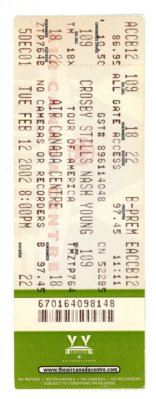 Crosby Stills Nash and Young Concert Ticket Stub Air Canada Centre (Toronto, 2002)