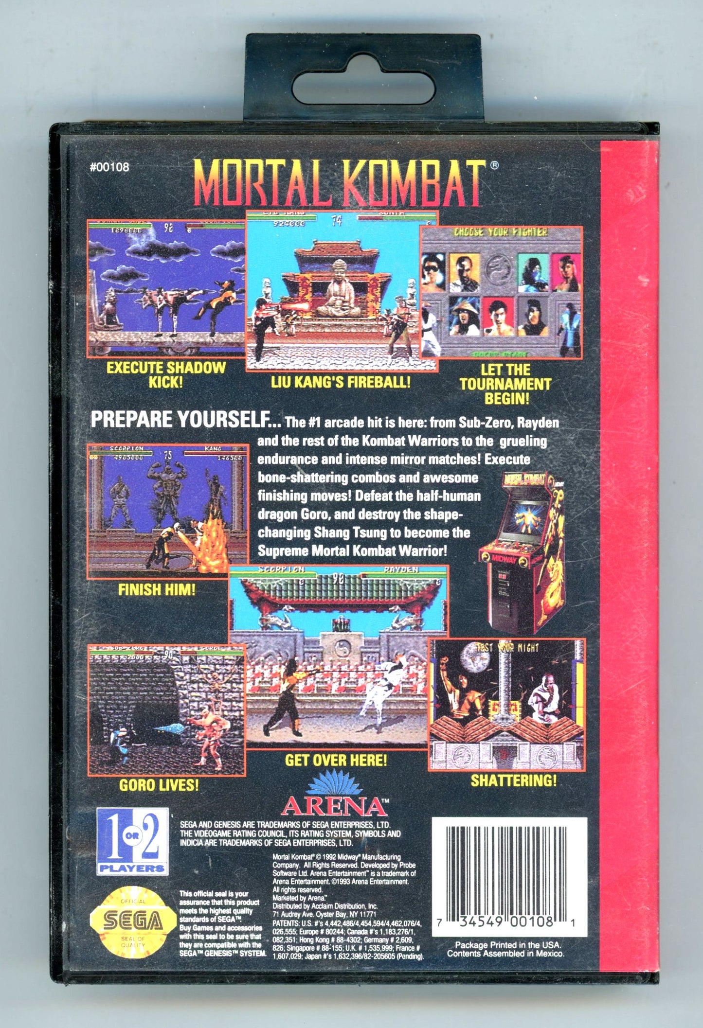 1992 Mortal Kombat Sega Genesis Video Game Cartridge in Box