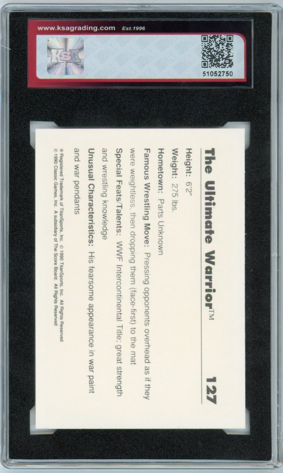 1990 Classic WWF The Ultimate Warrior Graded Card #127 KSA 9.5