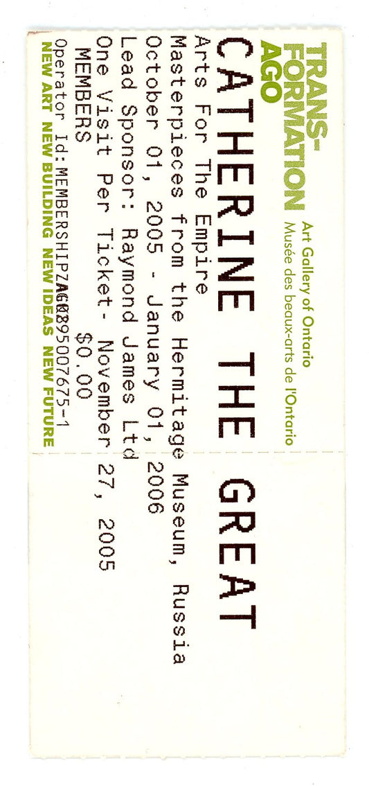 Catherine the Great Exhibit Ticket Stub Art Gallery of Ontario (Toronto, 2005)