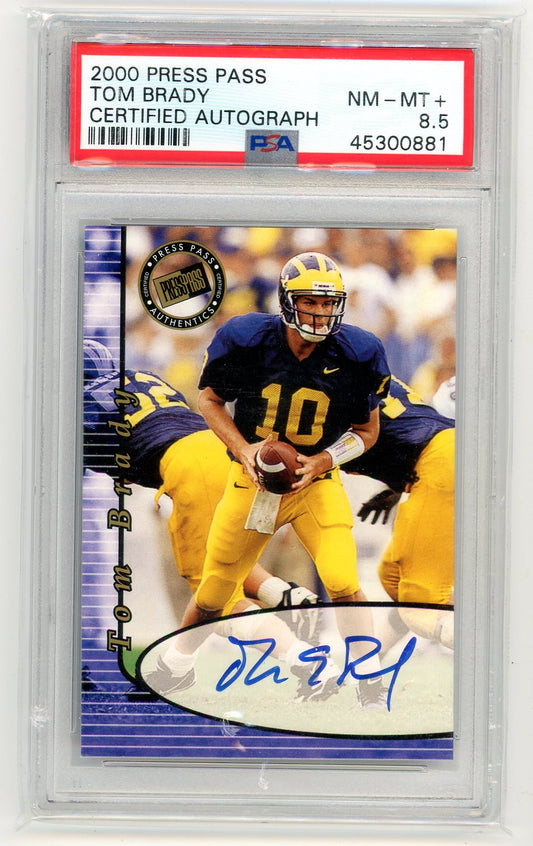 2000 Press Pass Tom Brady Graded Autographed Rookie Card PSA 8.5 Michigan Wolverines