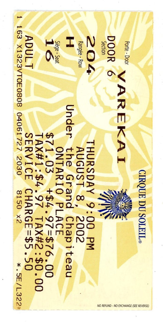 Cirque Du Soleil Varekai Vintage Ticket Stub Ontario Place (Toronto, 2002)