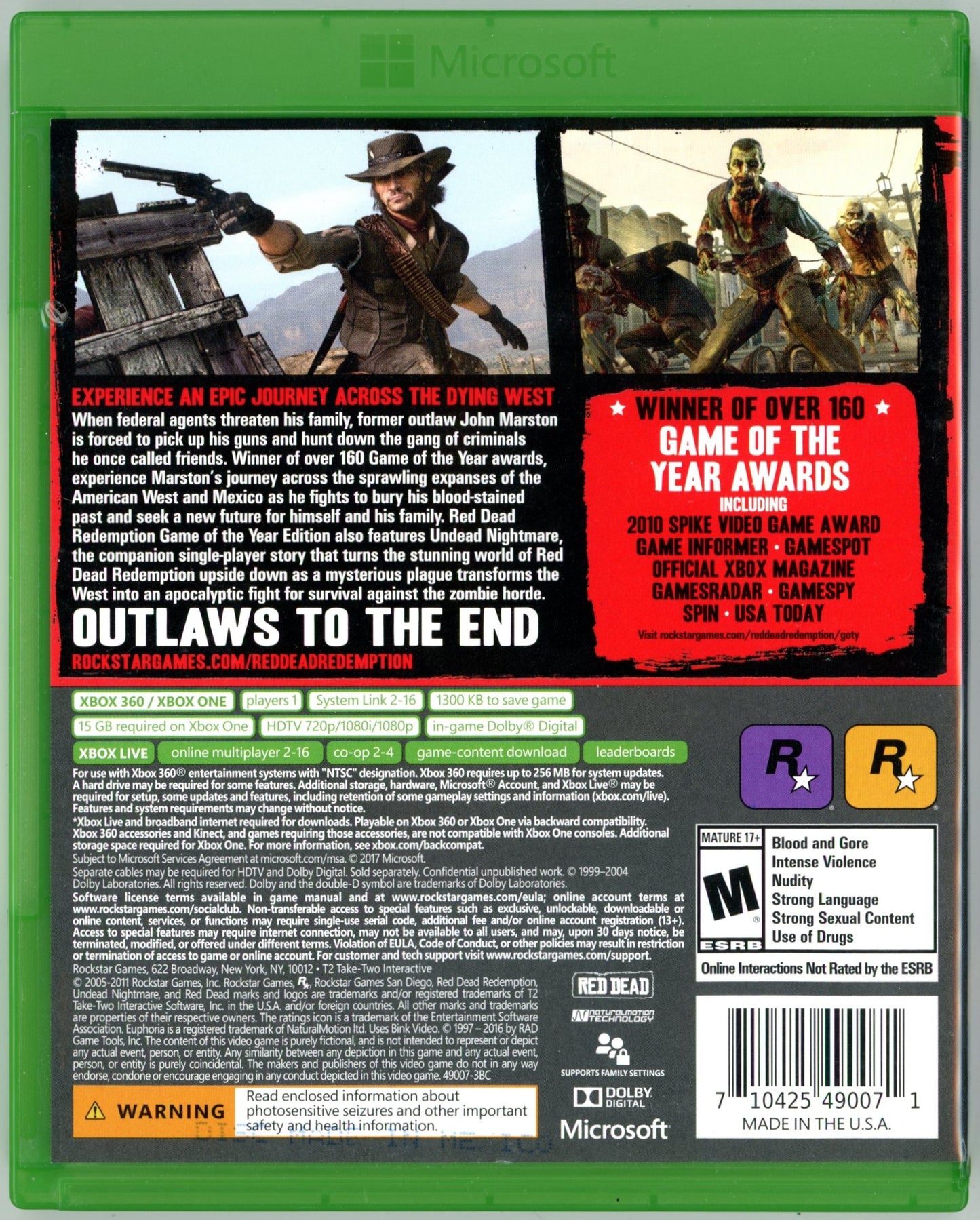 2016 Rockstar Red Dead Redemption Game of the Year Edition Xbox 360/ Xbox One Video Game 2-Disc Set In Box