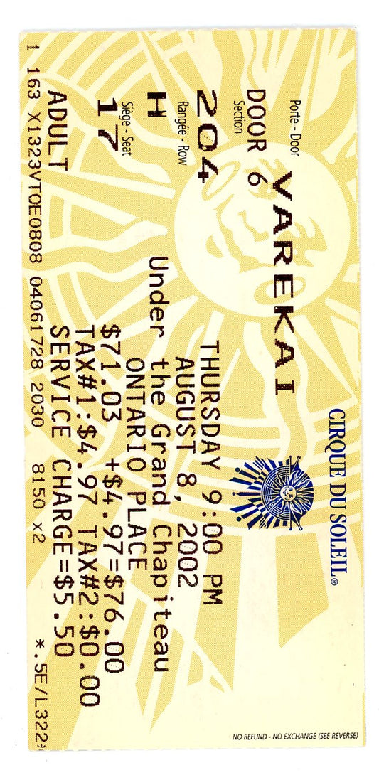 Cirque Du Soleil Varekai Vintage Ticket Ontario Place (Toronto, 2002)