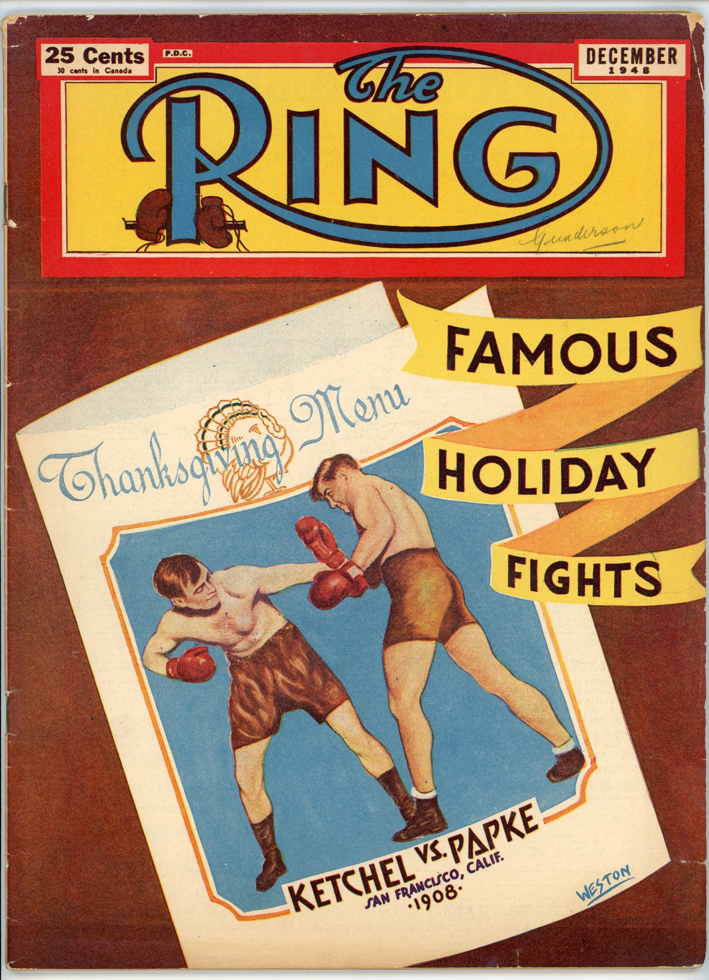 The Ring Vintage Boxing Magazine (December 1945) Stanley Ketchel vs. Billy Papke Illustration