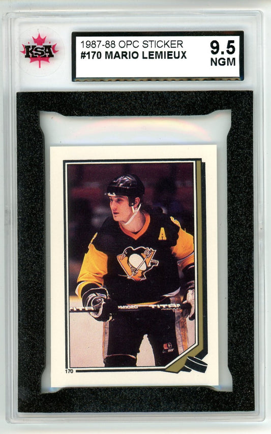 1987/88 OPC O-Pee-Chee Sticker Mario Lemieux Graded Card #170 KSA 9.5