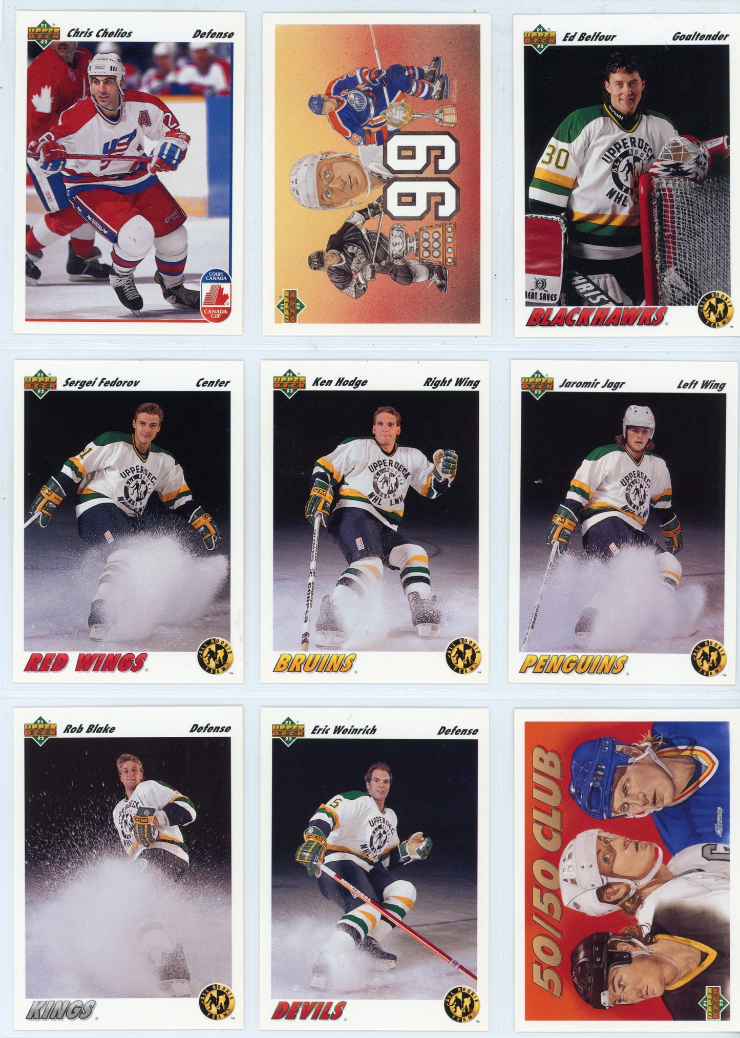 1991/92 Upper Deck NHL Hockey Card Low Series Set (500 Cards) + Brett Hull Hockey Heroes Inserts