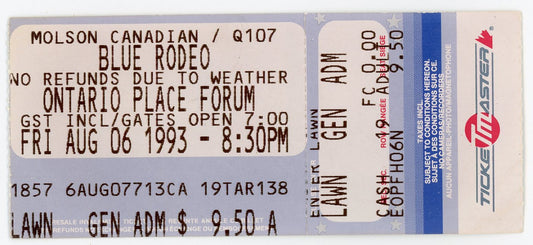 Blue Rodeo Vintage Concert Ticket Stub Ontario Place Forum (Toronto, 1993)