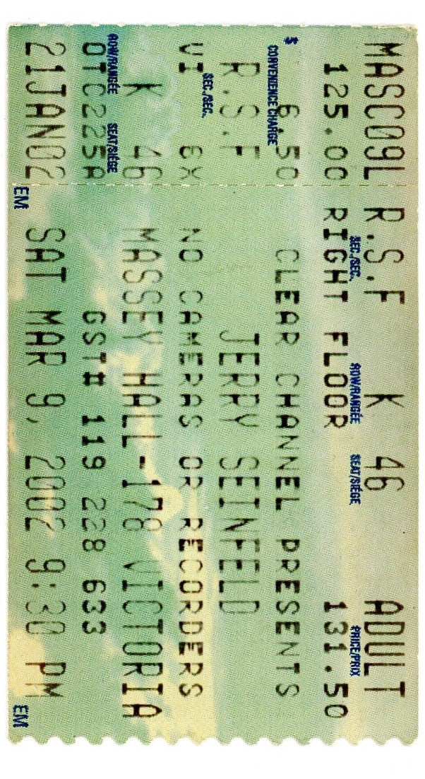 Jerry Seinfeld Vintage Concert Ticket Stub Massey Hall (Toronto, 2002)