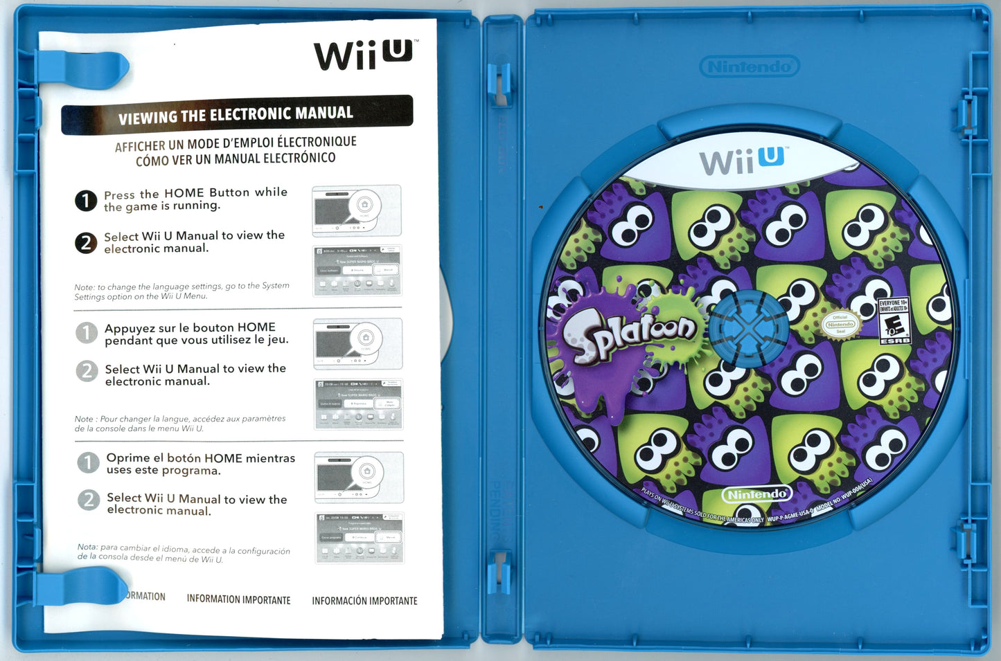 2015 Nintendo Splatoon Wii U Video Game Disc In Box