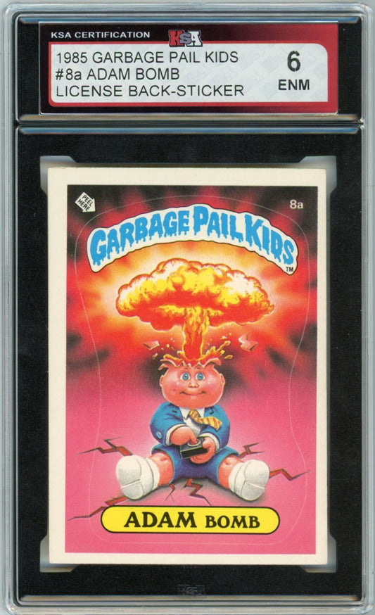 1985 Garbage Pail Kids Adam Bomb Graded Rookie Sticker Card #8a License Back KSA 6