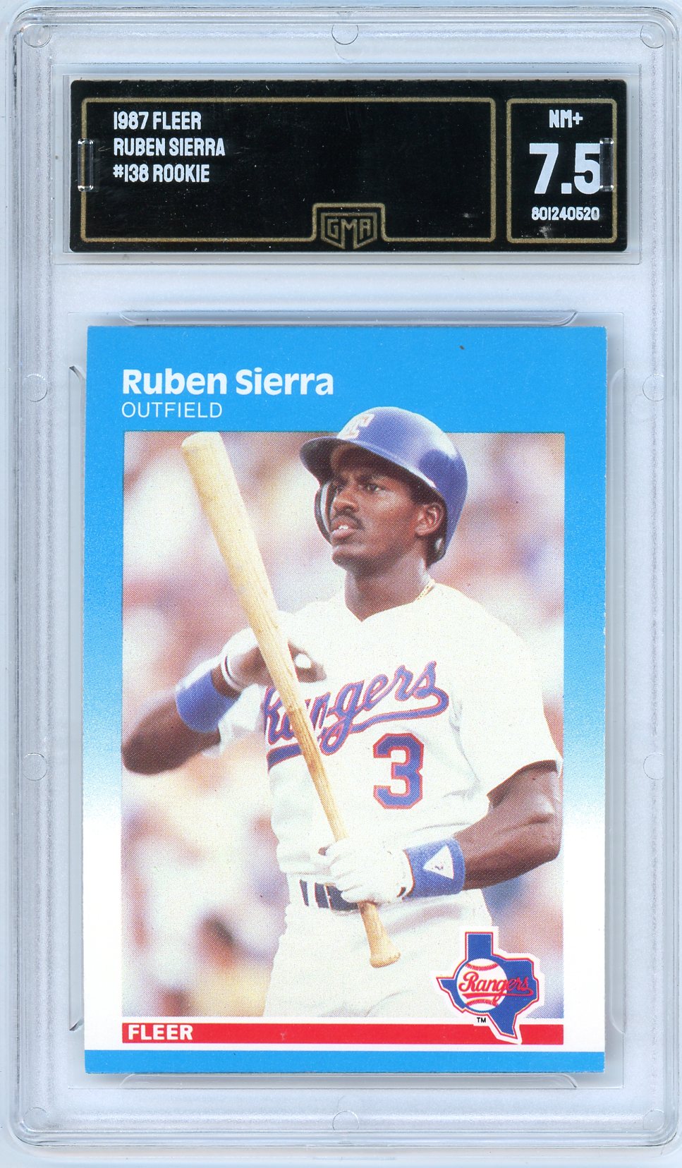 1987 Fleer Ruben Sierra Graded Rookie Card #136 GMA 7.5