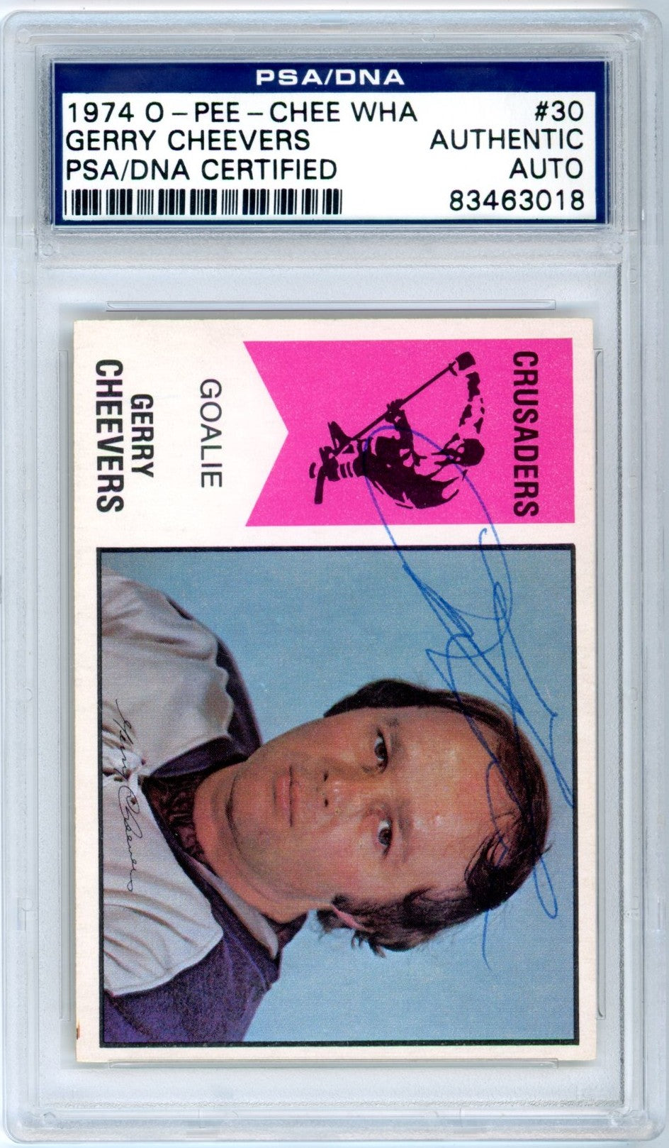 1974 OPC O-Pee-Chee WHA Gerry Cheevers #30 Graded Auto Card PSA/DNA Certified Authentic